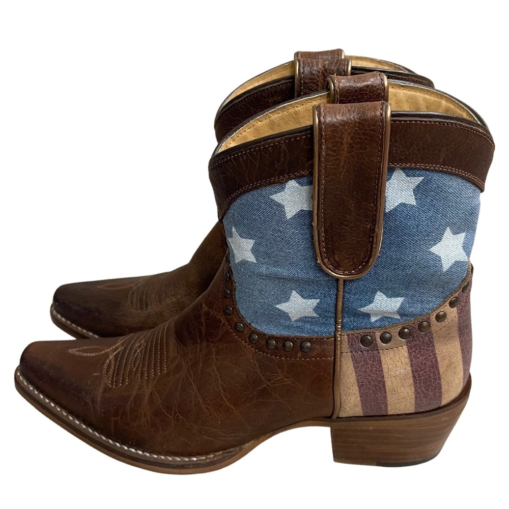 Shyanne Women's Western Boots American Flag Stars Stripes Leather Ankle Boots 6M